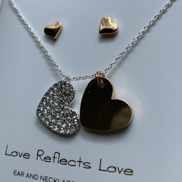 Juilliet "Love Reflects Love" Silver Plated Gold Tone Necklace and Earrings Set - Picture 5 of 11